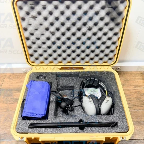 SubSurface LD-12 water leak detector kit neatly organized inside a yellow protective hard case, including headphones and accessories